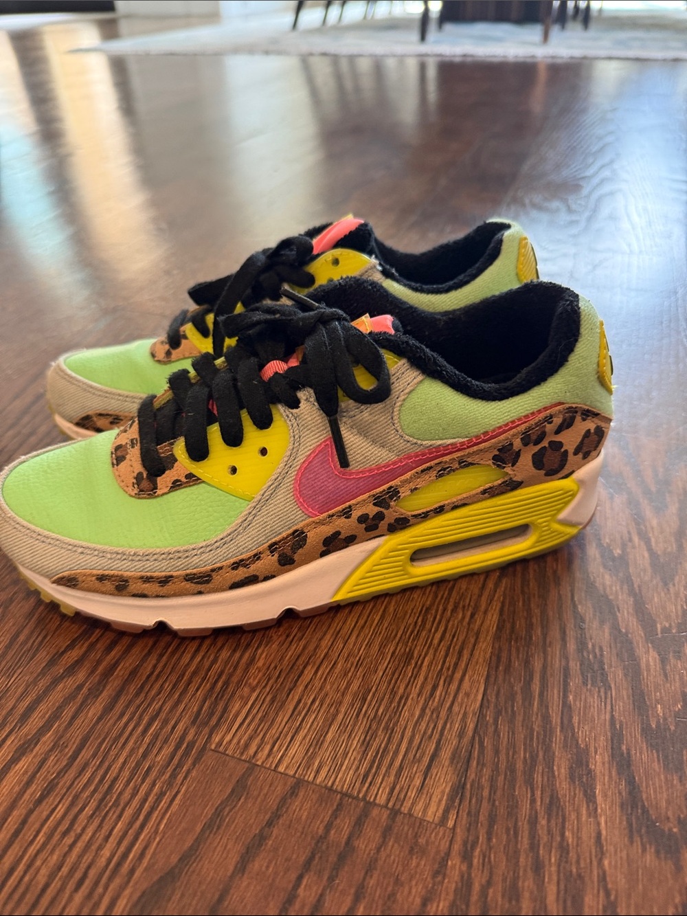 Nike Green/Yellow Sneakers with Pink Swoosh and Leopard Accents